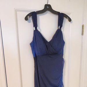 Blue Glitter Ombre Full Length Ball Gown